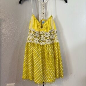 Y2K Free People BabyDoll Tank Lace Beaded Floral Crochet Daisy Mixed Media S
